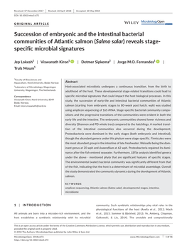 Succession of Embryonic and the Intestinal Bacterial Communities of Atlantic Salmon (Salmo Salar) Reveals Stage-­ Specific Microbial Signatures