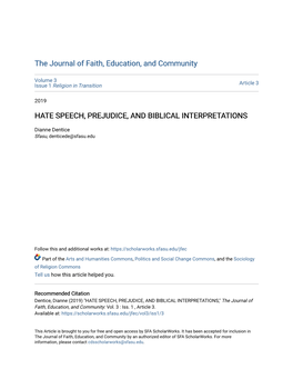 Hate Speech, Prejudice, and Biblical Interpretations