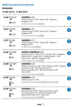 Vairano-Caianello 5.51 - Riardo-Pietramelara 5.57 - Teano 6.03 - * NON CIRCOLA NEI GIORNI [Festivi] 6.29* TI 2496 CASERTA 6.10 L S.Maria Capua V