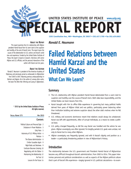 Failed Relations Between Hamid Karzai and the United States