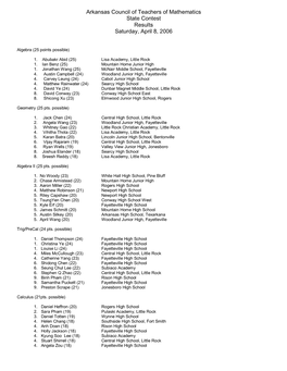 Arkansas Council of Teachers of Mathematics State Contest Results Saturday, April 8, 2006