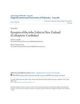 Synopsis of the Tribe Zolini in New Zealand (Coleoptera: Carabidae) André Larochelle New Zealand Arthropod Collection, Larochelleandre@Hotmail.Com