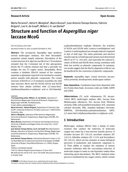 Structure and Function of Aspergillus Niger Laccase Mcog