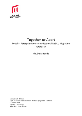 Populist Perceptions on an Institutionalized EU Migration Approach Ida, De Miranda