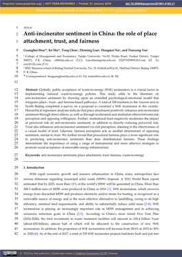 Anti-Incinerator Sentiment in China: the Role of Place 3 Attachment, Trust, and Fairness