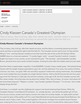 Cindy Klassen Canada's Greatest Olympian Maclean's Cindy Klassen Canada's Greatest Olympian Article by Ken Macqueen
