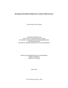 Derailment Prediction Models for Canada's Rail Network