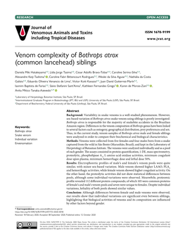 Venom Complexity of Bothrops Atrox (Common Lancehead) Siblings