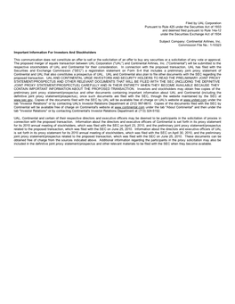 Filed by UAL Corporation Pursuant to Rule 425 Under the Securities Act of 1933 and Deemed Filed Pursuant to Rule 14A-12 Under the Securities Exchange Act of 1934