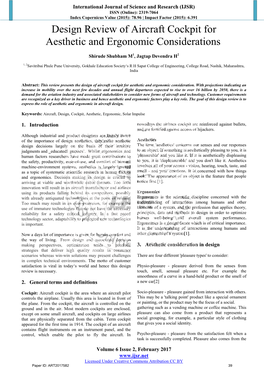 Design Review of Aircraft Cockpit for Aesthetic and Ergonomic Considerations