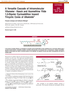 A Versatile Cascade of Intramolecular Vilsmeier-Haack and Azomethine