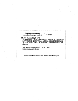 University Microfilms, Inc., Ann Arbor, Michigan an ANALYSIS of the EXPECTED SHIFTS in CROPPING PATTERN OF