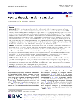 Keys to the Avian Malaria Parasites Gediminas Valkiūnas* and Tatjana A