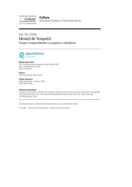 Cultura, Vol. 23 | 2006, « Ideia(S) De Tempo(S) » [Online], Posto Online No Dia 05 Maio 2013, Consultado a 22 Setembro 2020