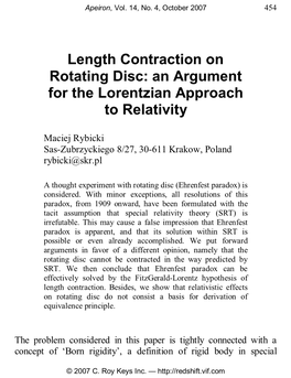 Length Contraction on Rotating Disc: an Argument for the Lorentzian Approach to Relativity