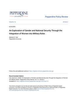 An Exploration of Gender and National Security Through the Integration of Women Into Military Roles