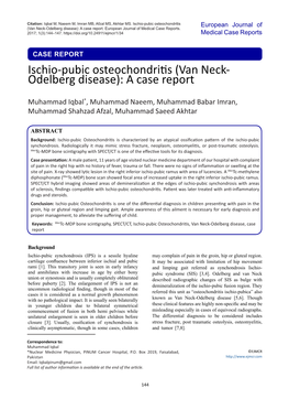 Ischio-Pubic Osteochondritis (Van Neck- Odelberg Disease): a Case Report