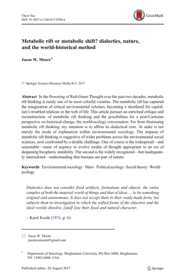 Metabolic Rift Or Metabolic Shift? Dialectics, Nature, and the World-Historical Method