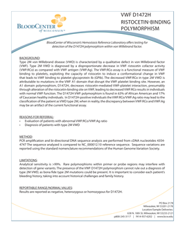 Vwf D1472h Ristocetin-Binding Polymorphism