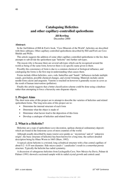 Cataloguing Helictites and Other Capillary-Controlled Speleothems Jill Rowling December 2000