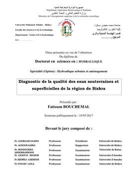 HYDRAULIQUE Diagnostic De La Qualité Des Eaux Souterraines Et