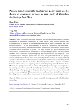 Planning Island Sustainable Development Policy Based on the Theory of Ecosystem Services: a Case Study of Zhoushan Archipelago, East China