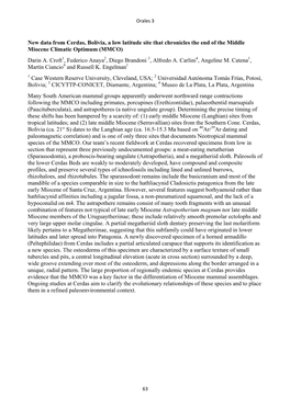 New Data from Cerdas, Bolivia, a Low Latitude Site That Chronicles the End of the Middle Miocene Climatic Optimum (MMCO) Darin A