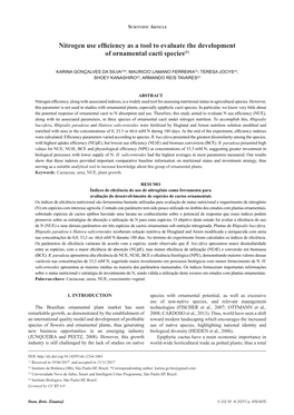 Nitrogen Use Efficiency As a Tool to Evaluate the Development of Ornamental Cacti Species(1)