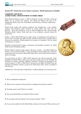 ALFRED NOBEL: from DYNAMITE to NOBEL PRIZES. (Adapted From