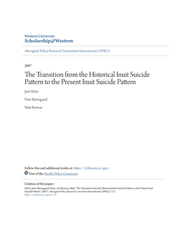 The Transition from the Historical Inuit Suicide Pattern to the Present Inuit Suicide Pattern