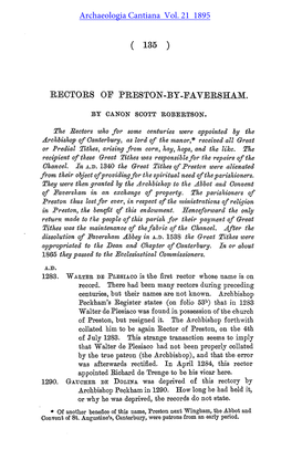 Rectors and Vicars of Preston-By-Faversham