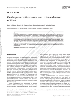 Ocular Preservatives: Associated Risks and Newer Options