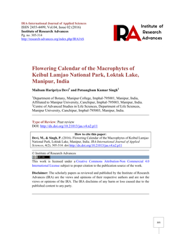 Flowering Calendar of the Macrophytes of Keibul Lamjao National Park, Loktak Lake, Manipur, India