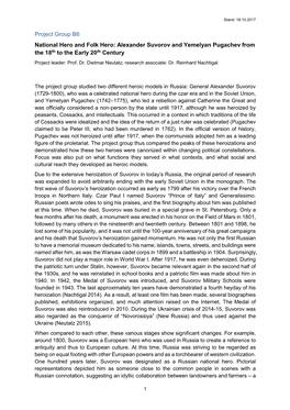 Project Group B6 National Hero and Folk Hero: Alexander Suvorov and Yemelyan Pugachev from the 18Th to the Early 20Th Century Project Leader: Prof