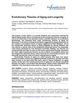 Evolutionary Theories of Aging and Longevity