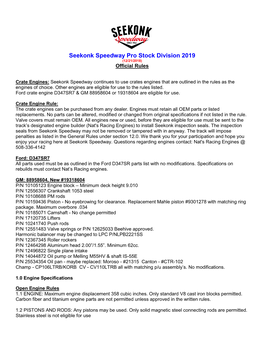 2019 Pro Stock Rules