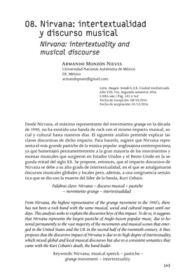 08. Nirvana: Intertextualidad Y Discurso Musical Nirvana: Intertextuality and Musical Discourse