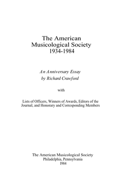 The American Musicological Society 1934-1984