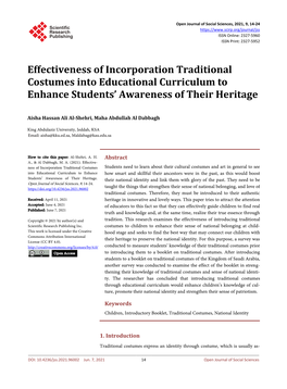 Effectiveness of Incorporation Traditional Costumes Into Educational Curriculum to Enhance Students’ Awareness of Their Heritage