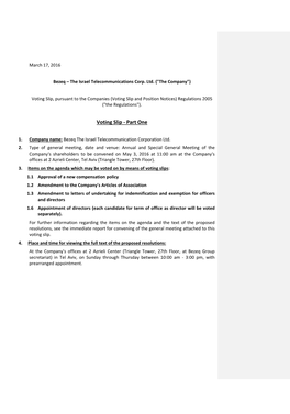 Voting Slip, Pursuant to the Companies (Voting Slip and Position Notices) Regulations 2005 (