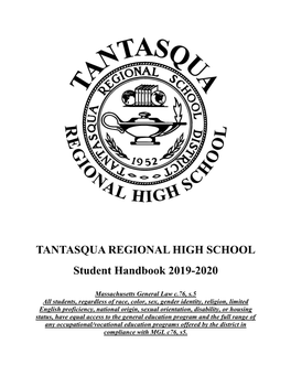 TANTASQUA REGIONAL HIGH SCHOOL Student Handbook 2019