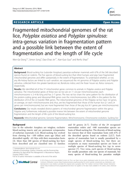 Fragmented Mitochondrial Genomes of the Rat Lice, Polyplax Asiatica And