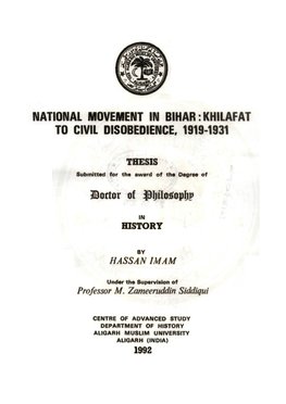 National Movement in Bihar: Khilafat to Civil Disobedience