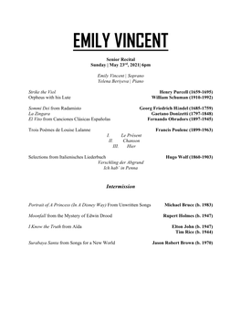 Emily Vincent Senior Recital Program