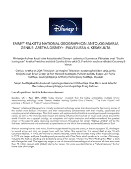 Palkittu National Geographicin Antologiasarja Genius: Aretha Disney+ -Palvelussa 4