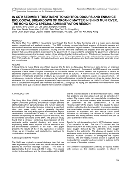 In Situ Sediment Treatment to Control Odours and Enhance Biological