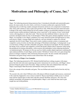 Motivations and Philosophy of Coase, Inc.1