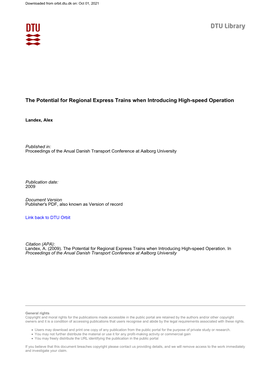 The Potential for Regional Express Trains When Introducing High-Speed Operation