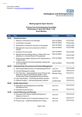 Meeting Agenda (Open Session) Primary Care Commissioning Committee Wednesday 21 April 2021 09.00