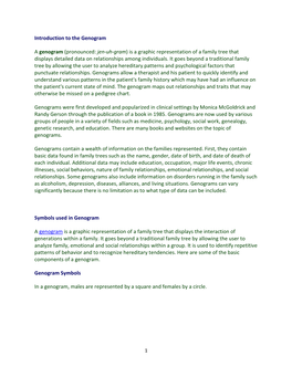 Introduction to the Genogram a Genogram (Pronounced: Jen-Uh-Gram) Is a Graphic Representation of a Family Tree That Displays